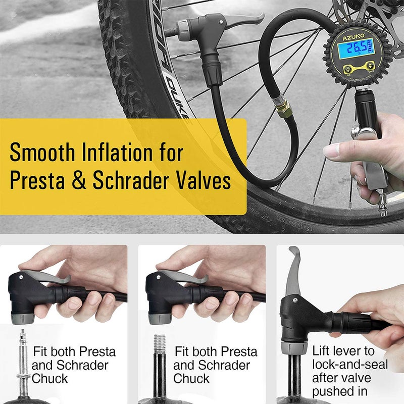 AZUNO Digital Bicycle Tire Inflator Gauge with Auto-Select Valve Type - Presta and Schrader Air Compressor Tool - Image 4